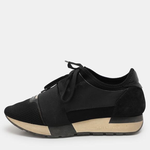 Balenciaga Black Neoprene And Patent Race Runner Sneakers Size 37